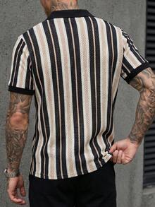 Manfinity CasualCool 男士條紋短袖通勤休閒 Polo 衫，儀式場合適用 - 彩色 - 查看 2