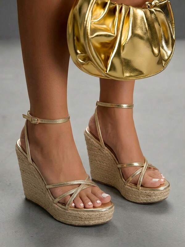 CUCCOO SZL Women Fashion Casual Versatile Sexy Cross Strap Straw Ladies Wedge Heel Sandals Commuter Dating Party Festival Party Wedding Vacation Summer