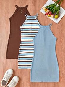 Tween Girl Summer Ribbed Casual Cami Dress - Multicolor - View 2