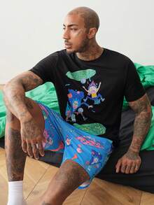 Rick and Morty X SHEIN Men's Short Sleeve T-Shirt And Shorts Loungewear Set - Black - View 3