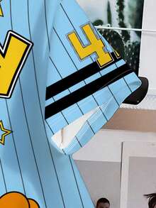 LOONEY TUNES X SHEIN 女士休闲时尚街头运动趣味可爱卡通字母数字条纹印花宽松T恤，夏季 - 白色 - 查看 6
