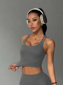 Powerista 女款素色時尚修身運動內衣 - 灰色 - 查看 4