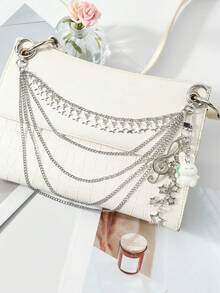 ROMWE Kawaii 1 Ins Creative Silver Note Multi-Layer Hollow Chain Star Pendant Cartoon Flocking Rabbit DIY Keychain Bag Pendant, Girls Wear Holiday Gifts Every Day - Silver - View 8