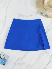 Swim Lushoire Celana Renang Wanita Polos dengan Belahan Samping dan Desain Rok Pendek Elegan untuk Pantai - Baby Blue - View 4