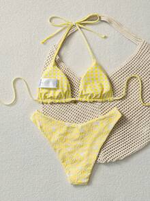 Swim Mod Women's Sweet Floral Print Reversible Halter Neck Bikini Set - Yellow - View 2