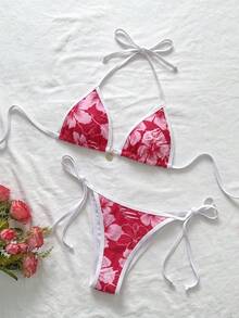 Elavelle 2pcs Set Bikini Seksi Wanita Motif Leopard Musim Panas dengan Tali Bahu Tipis dan Tali Samping - MultiWarna - View 2