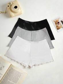 Lowkey Lull 3pcs/Pack Women Solid Color Knitted Briefs - Multicolor - View 1