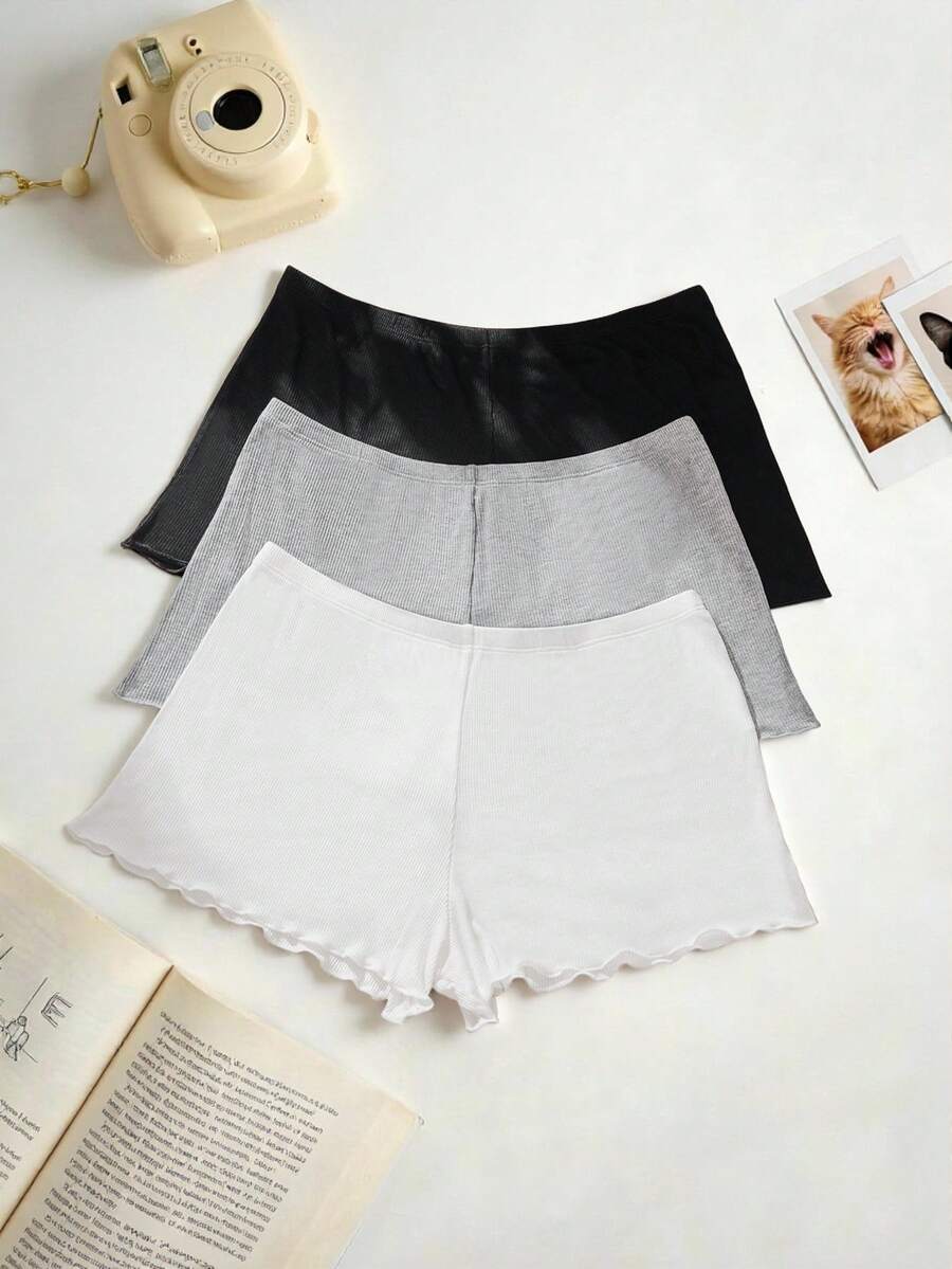 Lowkey Lull 3pcs/Pack Women Solid Color Knitted Briefs - Multicolor - View 1