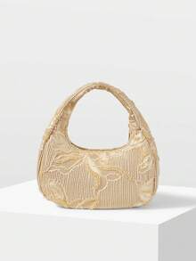 MOTF PREMIUM WOMEN'S FASHION APRICOT HANDBAG, EXQUISITE EMBROIDERED BEADED HALF-MOON BAG, SUITABLE FOR DAILY, DATING, SHOPPING, VACATION, TRAVEL - Apricot - View 5