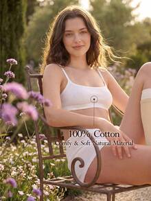 Ocili 100%纯棉柔软提花简约波西米亚纯色舒适女士文胸内衣 - 白色 - 查看 2
