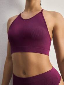 Ocili 2pcs/Set Seamless Comfortable Minimalist Bra And Thong Panty Set For Women - Purple - View 4
