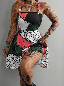 Whyspr Plus Size Spring/Summer Multi-Color Patchwork Suspenders Dress - Multicolor - View 6