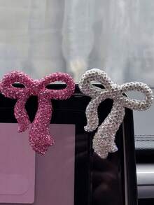 2PCS Ceramic Rhinestone Bow Car Interior Decor Sticker DIY Crystal Bowknot Dashboard Decal For Women Girl Goddess Style Ins Perfect Gift For Birthday Wedding Party - multicolor - View 8
