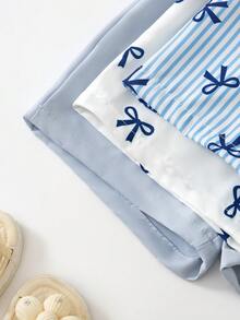 SHEIN 少女荷葉邊飾肩部蝴蝶結裝飾吊帶連身褲 - 藍色 - 查看 3