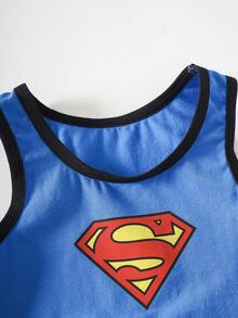 SUPERMAN X SHEIN Young Boy Geometric Print Casual Tank Top And Shorts - Blue - View 4
