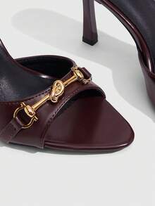 CUCCOO SZL Sandalias de tacón alto con hebilla y punta cuadrada para mujer, adecuadas para ir al trabajo, citas, fiestas y otras ocasiones, zapatos de primavera para el Día de San Valentín, tacones para baile de graduación, zapatos de verano - Marrón oscuro - Ver 3