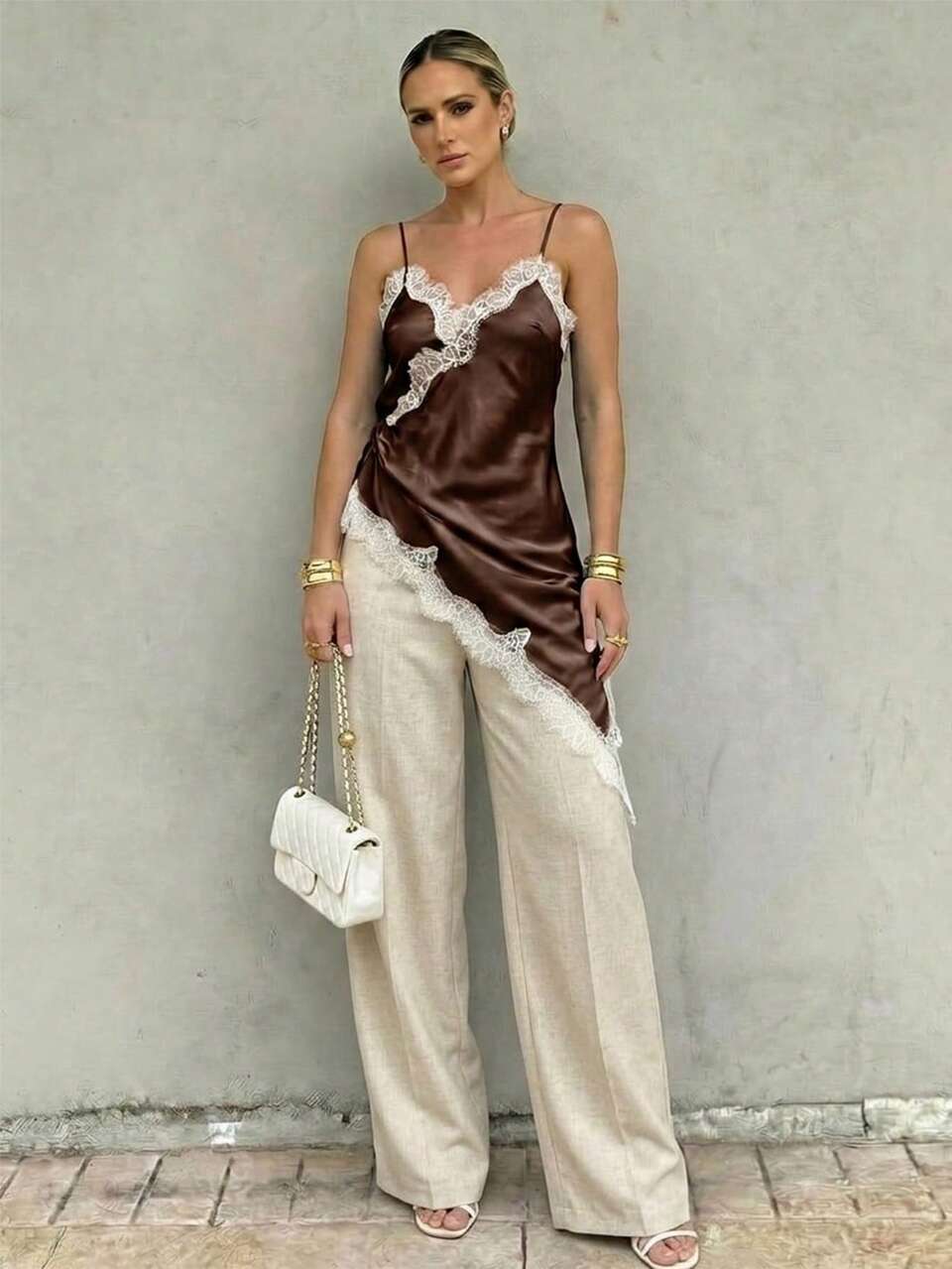 Anewsta Women's Spring/Summer Outfits Commuting Wear Modern High-End Luxury Loose Beige Blazer & Curved Leg Pants, Suitable For Commuting, Dating, Daily Wear And Parties