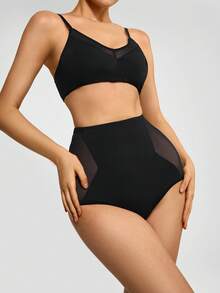 SHAPORA Mesh Insert High Waist Shapewear Set - Black - View 5