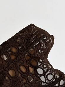 SHEIN Tall CURVE Plus Size Women's Elegant Sexy Boho Brown Summer Vacation Club Date Night Sleeveless Top Bohemian Tropical Textured Beading Resort - Brown - View 6