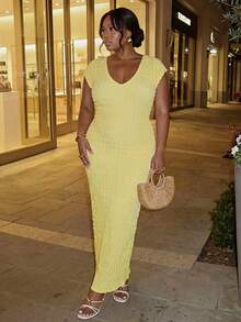 Firerie Plus Size Women's Solid Color Casual Formal Party Vacation Wedding Guest Dress Elegant Graduation Summer Yellow - Yellow - View 8