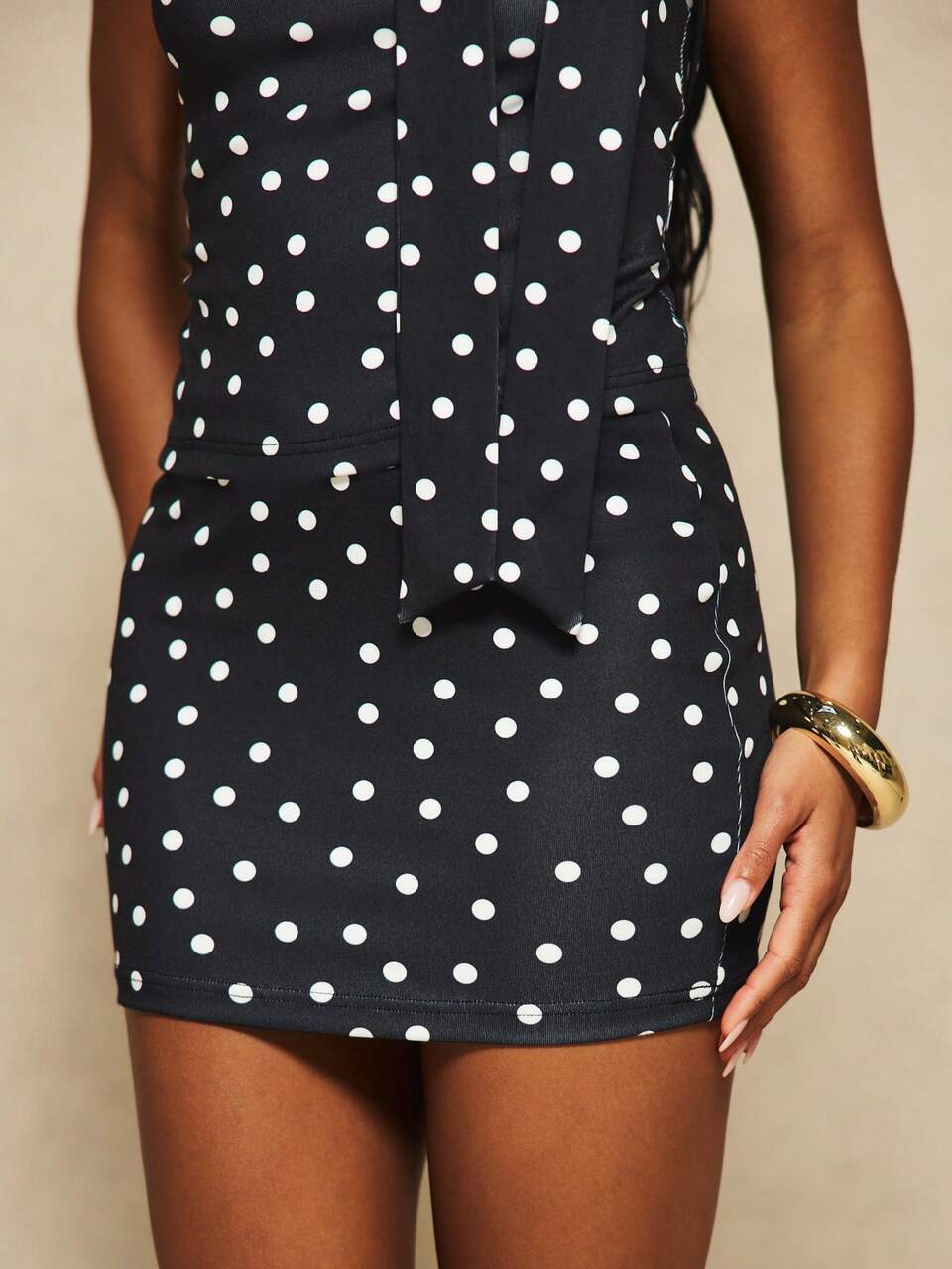 MISSGUIDED X Carli Bybel Polka Dot Sweetheart Neck Co-Ord Set With Halter Tie Bodycon Mini Skirt Two-Piece Summer Party Outfit
