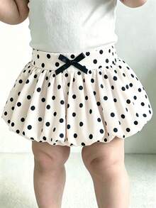 SHEIN Elladie kids 2026新款女童黑白波點苞裙，甜美蝴蝶結設計高腰A字裙，清新俏皮百搭小女孩裙 - 黑與白 - 查看 6