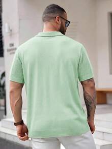 EASEVO 大尺碼男士素色短袖休閒百搭針織上衣 - 薄荷綠 - 查看 4