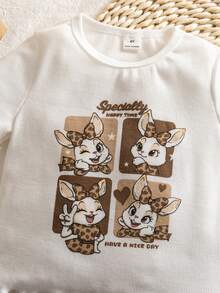 SHEIN 少女卡通兔子印花短袖T恤與喇叭褲套裝 - 彩色 - 查看 11