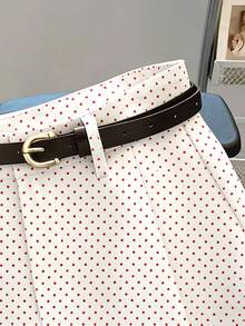 Franclia Casual Commuter Fashion Versatile Mid-High Waist With Belt Summer New Khaki Solid Color Women's Shorts - Red and White - View 4