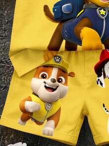 SHEIN | PAW Patrol 男嬰休閒簡約T恤套裝，適合夏季，經典可愛勇敢動漫圖案印花，Chase、Rubble、狗狗巡邏隊圖案印花 - 彩色 - 查看 4