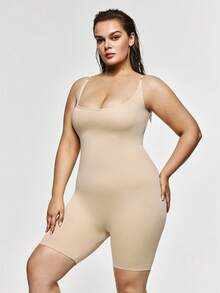 SHAPORA Plus Solid Shapewear Cami 连体衣 - 杏色 - 查看 5