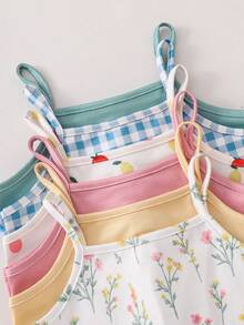 [6pcs Randomly Send 2pcs]Girls Toddler Comfortable Sweet Cute Printed Knit Camisole Romper - Multicolor - View 4