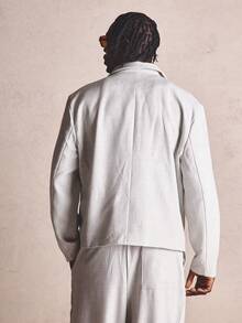 Musero Oversized Tailored Suit Smart Style Stud Press Fastening Welt Pockets Blazer Jacket Spring Summer - Grey - View 4