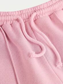 SHEIN 青少年女孩秋季兩件套長袖拉鍊連帽衫 + 寬腿運動褲休閒套裝，適合日常、街頭穿搭，休閒舒適 - 粉色 - 查看 4