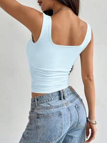 SHEIN Unity Women's Solid Color Square Neck Casual Fitted Tank Top - Baby Blue - View 2