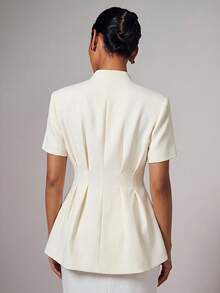 COSMINA Blazer elegante de manga corta de un solo pecho de unicolor para mujer - Blanco - Ver 2