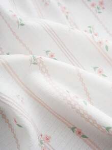 Côtesoire French Elegant Pastoral Ditsy Floral Contrast Color Bow Ruffle Lace Patchwork Loose Comfortable Plus Size Nightgown White Summer - Multicolor - View 6
