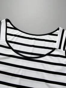 GlowEve CURVE 大尺碼女款夏季時尚優雅通勤條紋無袖洋裝 - 黑與白 - 查看 6