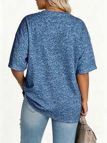 EMERY ROSE Plus Size Vintage Elegant Floral Print Casual Loose Mid-Length Short Sleeve Round Neck T-Shirt For Women Bussines Dinner Baby Blue Summer - Blue - View 2