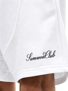 SumwonClub 刷毛抽繩腰圍弧形接縫細節休閒短褲，適合夏季日常穿著 - 白色 - 查看 5