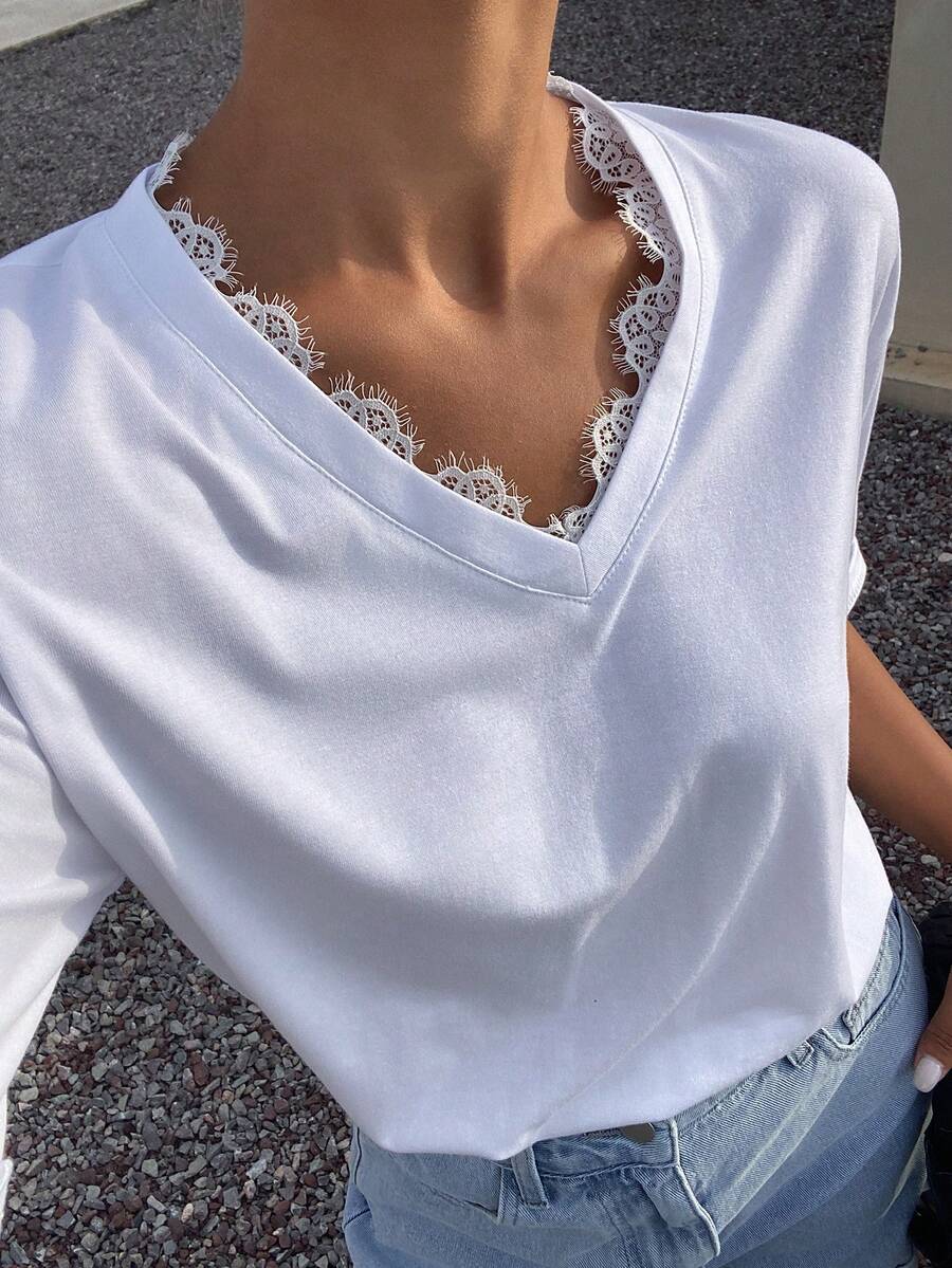 DAZY Summer Casual Versatile Solid Color Short Sleeve T-Shirt - White - View 1