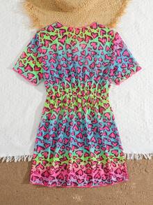 SHEIN Teen Girls Cover Ups Gradient Purple Leopard Print Cover Ups Fashion Casual Elegant Exquisite Lady Suitable For Swimming Suitable For Vacation Suitable For Summer - Multicolor - View 2
