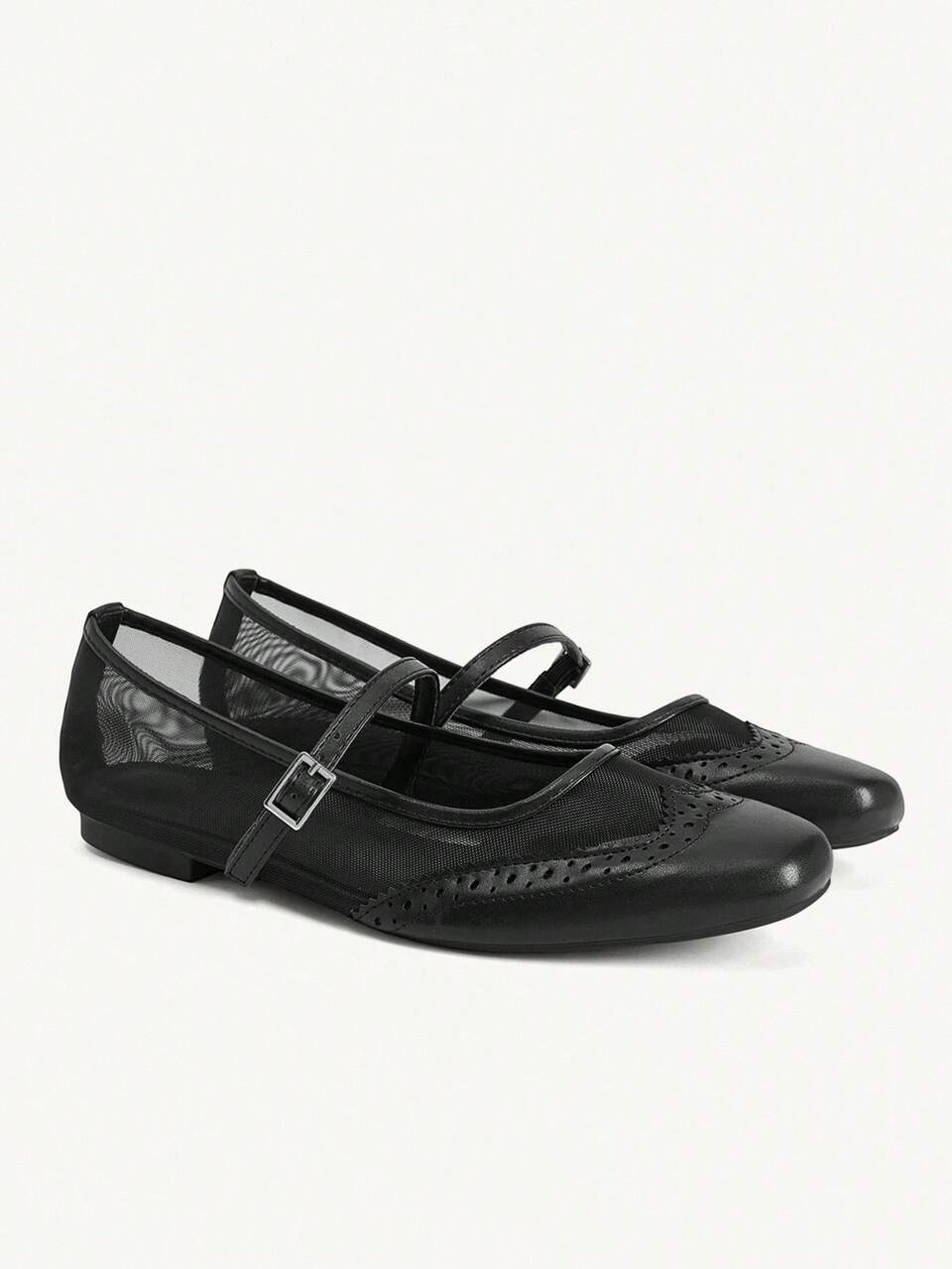 CUCCOO CHICEST French Retro Square Toe Mary Jane Shoes Mesh Yarn Buckle Shoes Breathable Commuting Versatile Models