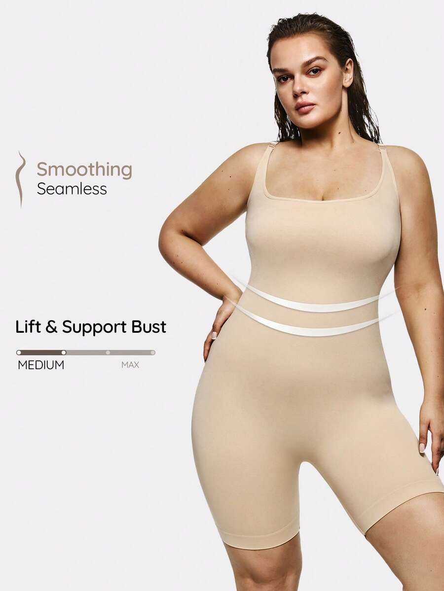 SHAPORA Plus Solid Shapewear Cami 连体衣 - 杏色 - 查看 1
