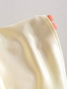 Sweetra Women's New Fashion Versatile Cream Satin Glossy Halter Neck Deep V Pleated Cinched Waist Backless High-End Short Dress - Light Yellow - View 5