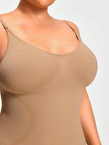 SHAPORA Đầm bodycon liền thân màu trơn cỡ lớn - Màu be - Xem 7