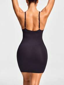SHAPORA 1pc Women Solid Color Waist Cincher Slip Dress - Black - View 2