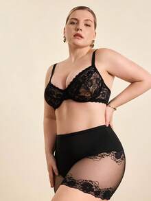 Hourtrue 1条装女士高腰加大码内裤 0XL-4XL，柔软舒适弹力面料，优雅蕾丝拼接设计，透气支撑，多条装日常穿着内衣 - 黑色 - 查看 9
