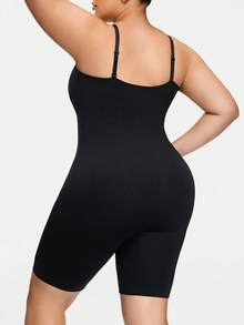 SHAPORA Plus Size Women Solid Color Scoop Neck Sleeveless Romper - Black - View 6