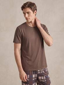 EverLounge Men's Solid Color Short Sleeve Top And Plaid Long Pants Loungewear Set - Coffee Brown - View 4
